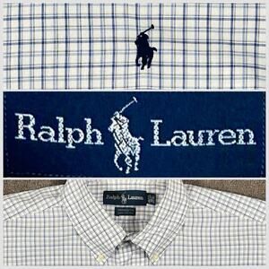 Ralph Lauren Yarmouth Men's Large Blue White Plaid Button Down Long Sleeve Shirt